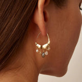 Chan Luu Petite Crescent White Pearl and Citrine Mix Gold Hoop Earrings