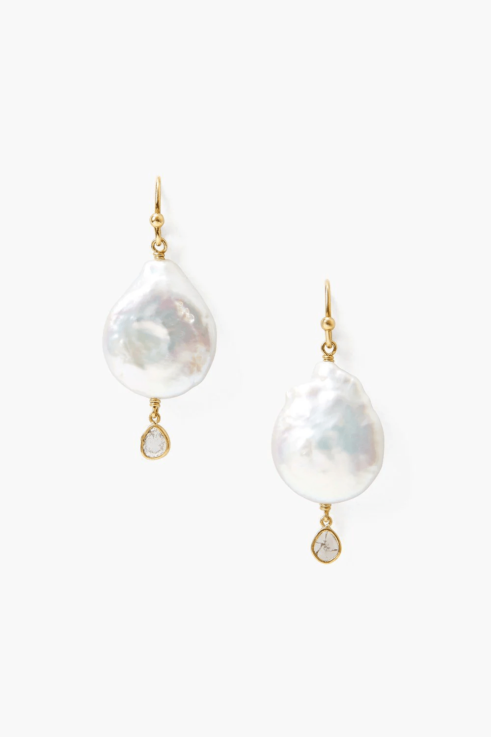 Chan Luu White Pearl & Diamond Teardrop Earrings