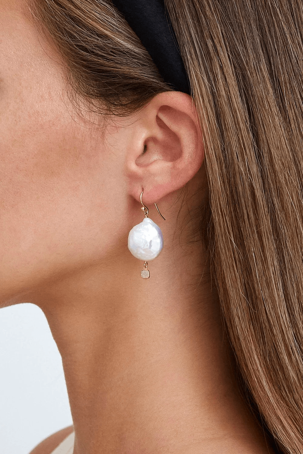 Chan Luu White Pearl & Diamond Teardrop Earrings