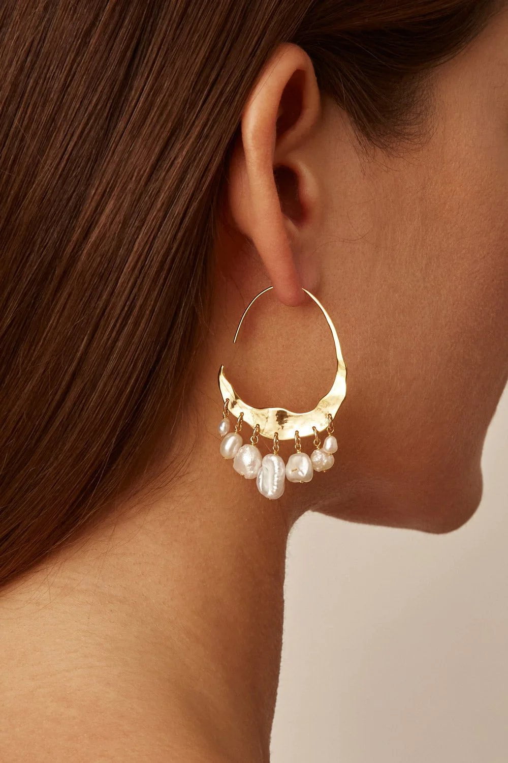Chan Luu Crescent white pearl & gold hoop earrings