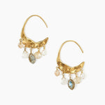 Chan Luu Petite Crescent White Pearl and Citrine Mix Gold Hoop Earrings