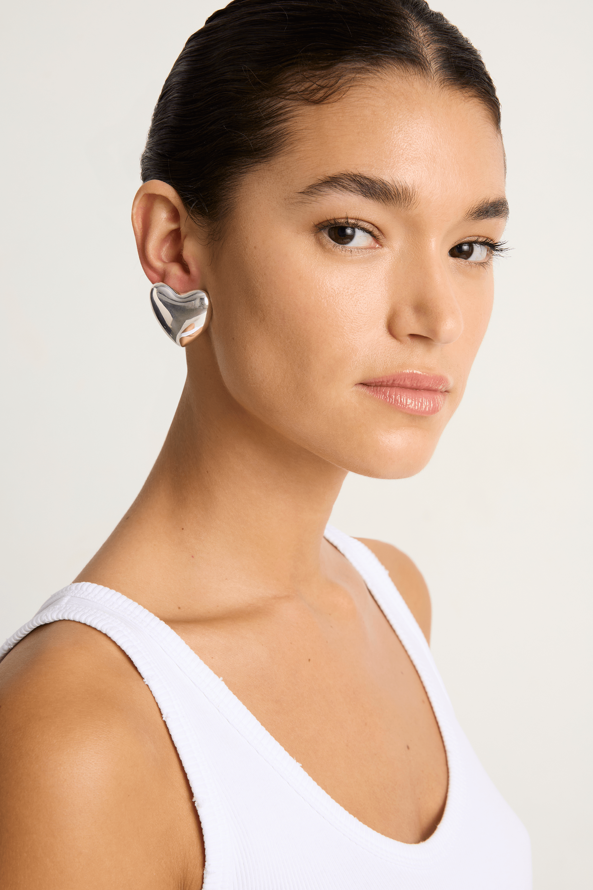 Annika Inez Voluptuous Heart Earrings - Large Silver