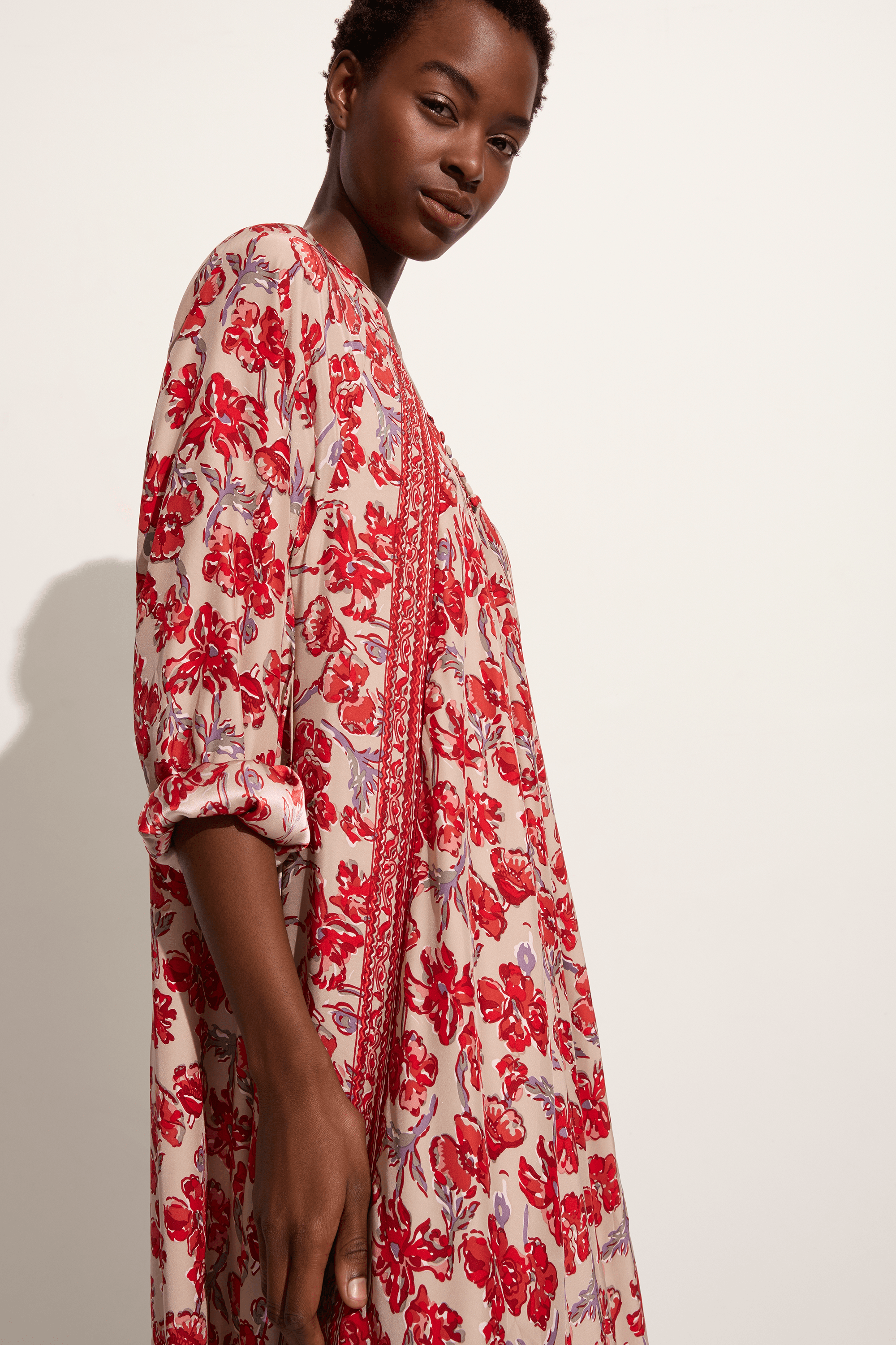 Natalie Martin Fiore Silk Maxi Dress in Silk watercolor dove