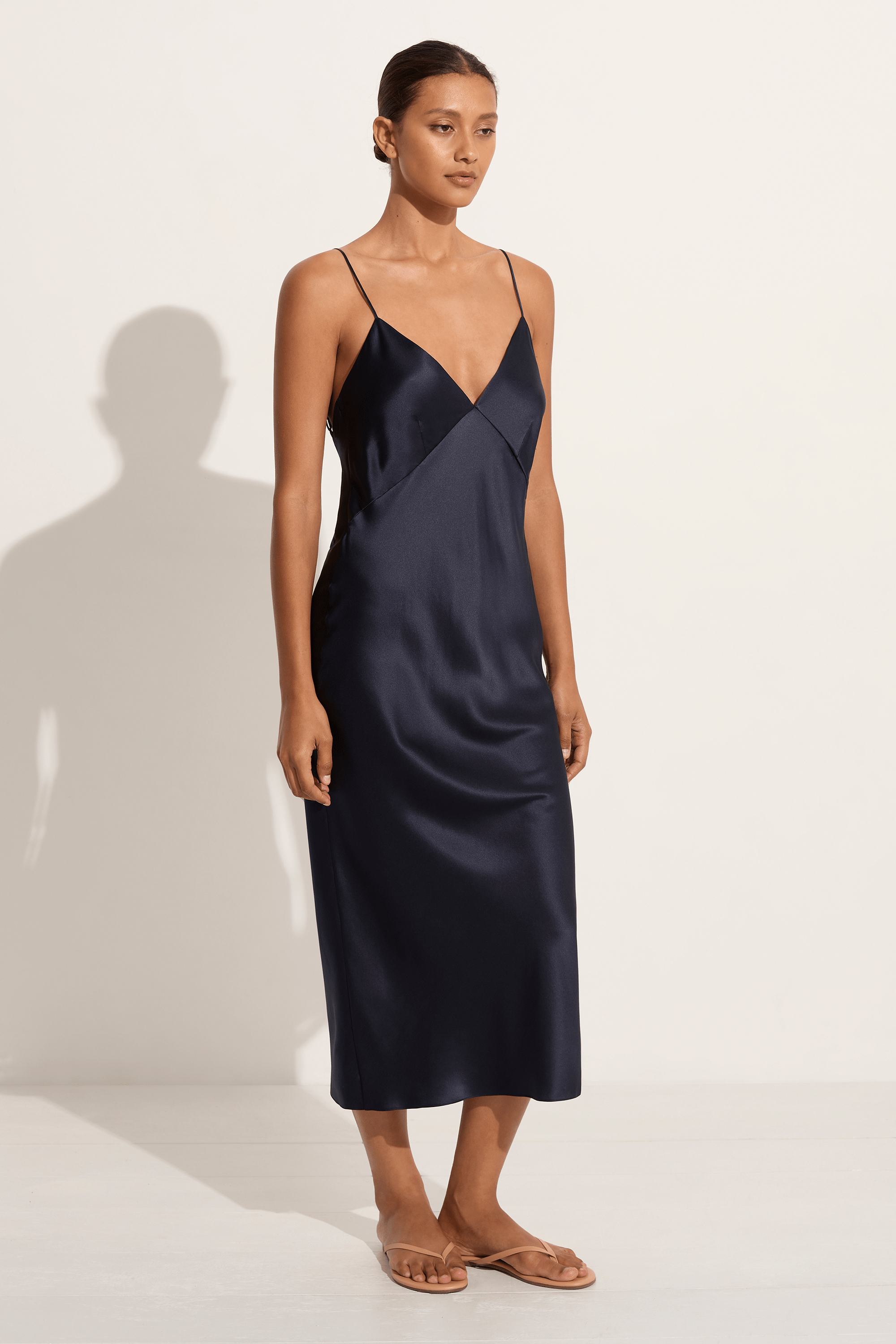 Olivia Von Halle Issa Silk Satin Slip Dress Navy SOLEIL BLUE