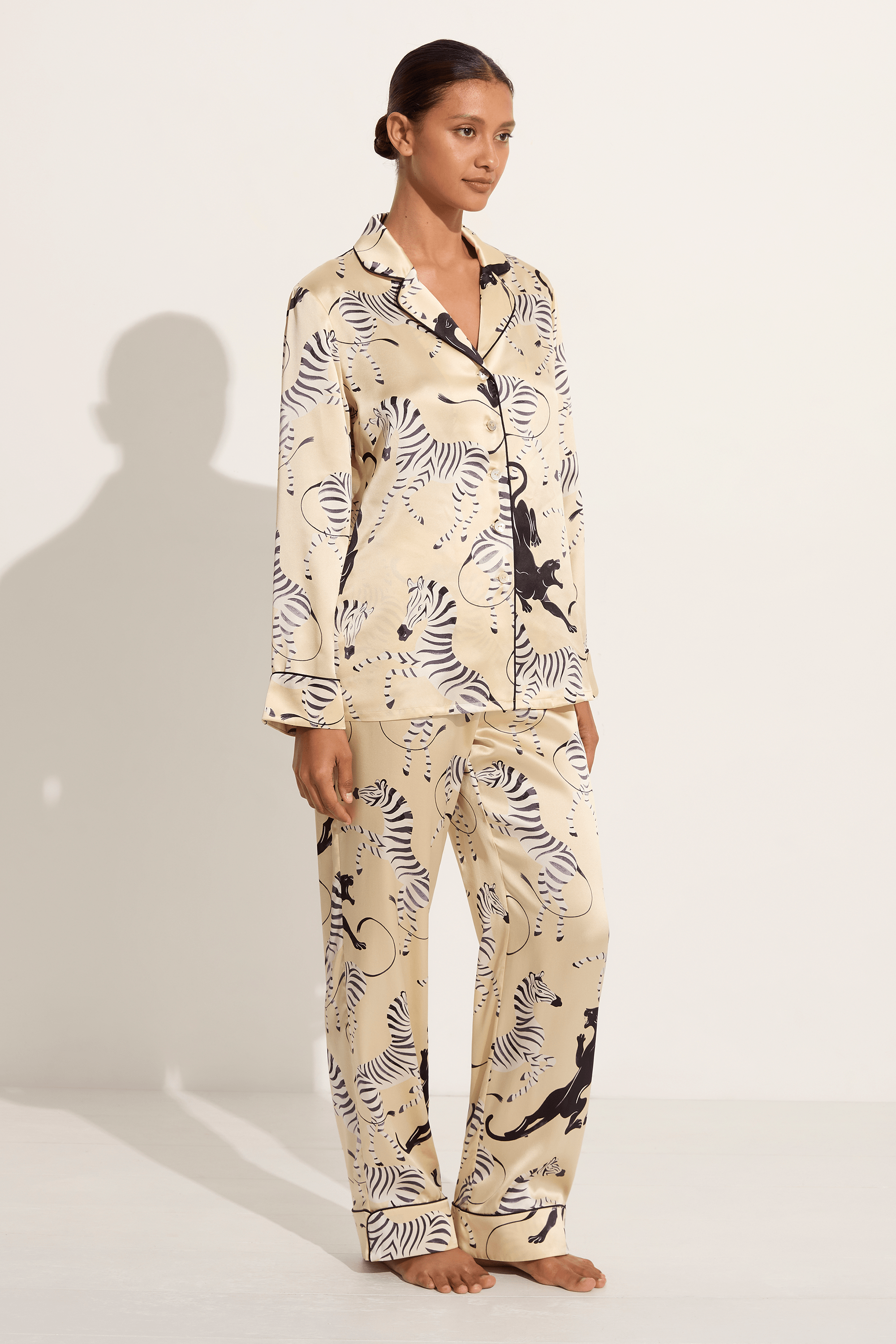 Olivia Von Halle Lila Silk Pajamas Demy Cream Zebra