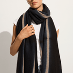 Suzusan Cashmere knit shawl Boujime Shibori line in black / light coffee