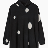 Suzusan Cashmere seamless turtleneck wide pullover Tsumami Koboushi Shibori Dot in black / light grey