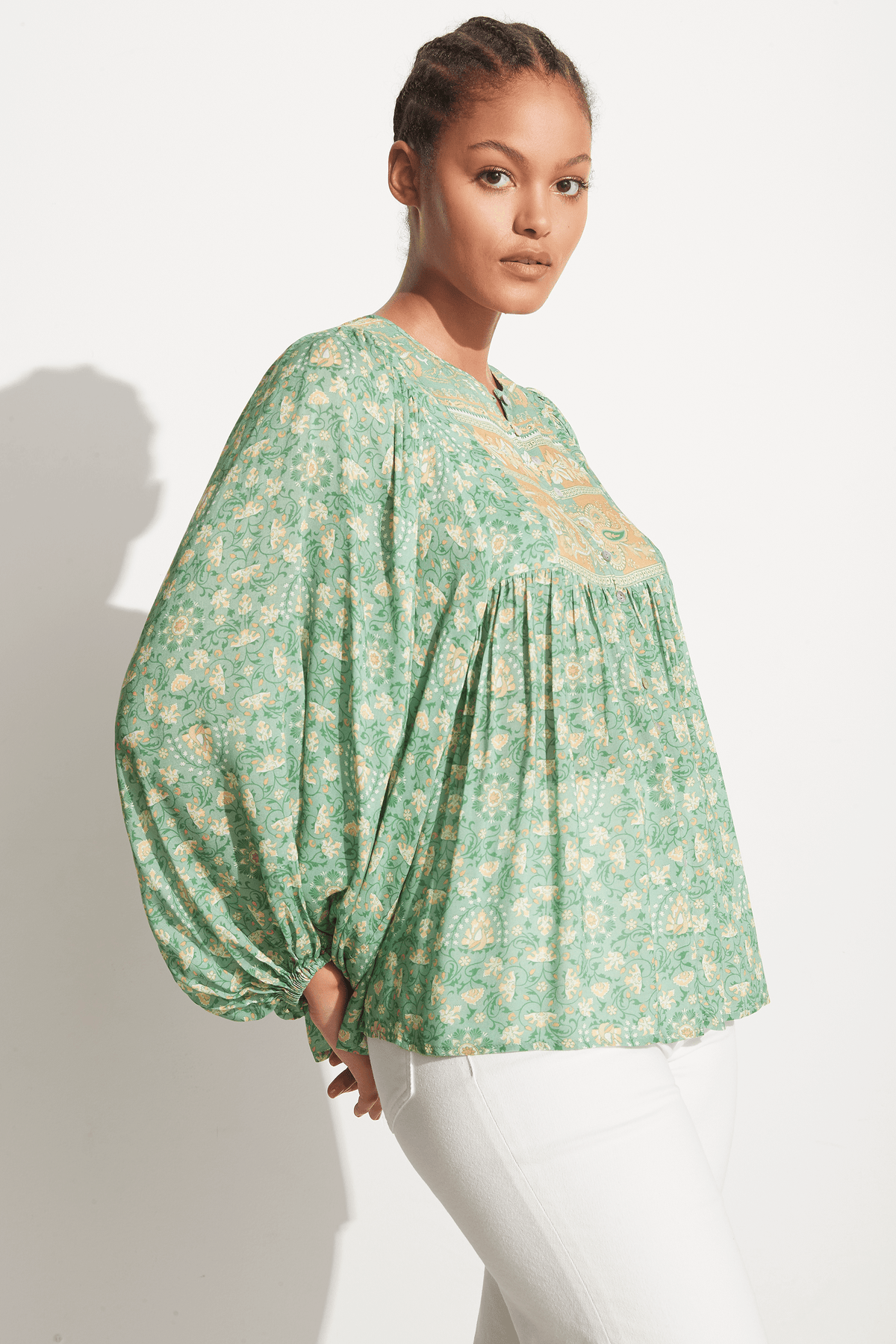 SPELL Madame peacock boho blouse in emerald