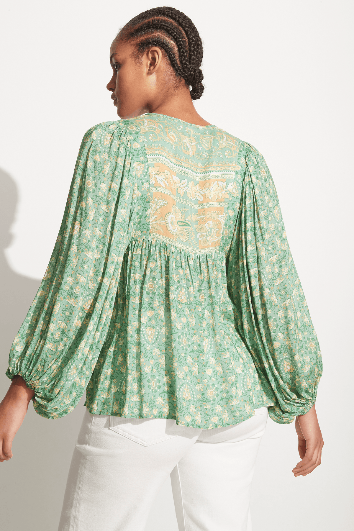 SPELL Madame peacock boho blouse in emerald